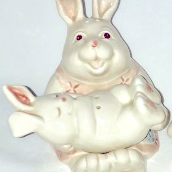 Vintage Fitz & Floyd Bunny Rabbit Mama Baby Salt Pepper Shakers Set - Picture 5 of 5